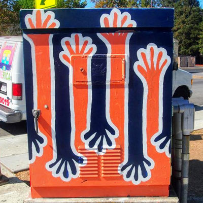 Art in Redwood City, utility box mural by Shayne Oseguera & Siena Youth Center Kids