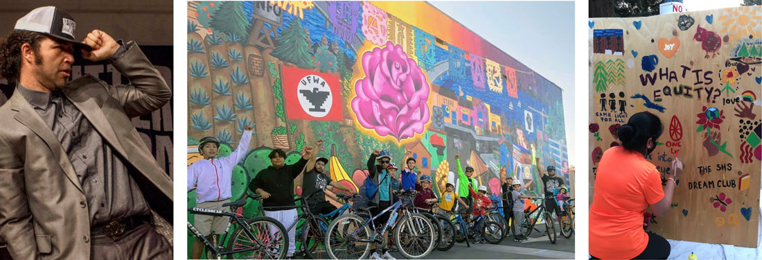 Art in Redwood City, performances @ Dragon Theater, mural on Middlefield by Jose Castro and equity mural created at Art on the Square
