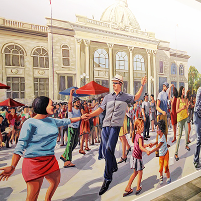 Mural of dancing in the Redwood City town square